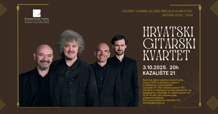 Pročitajte više o članku Koncert Hrvatskog gitarskog kvarteta u Kazalištu 21
