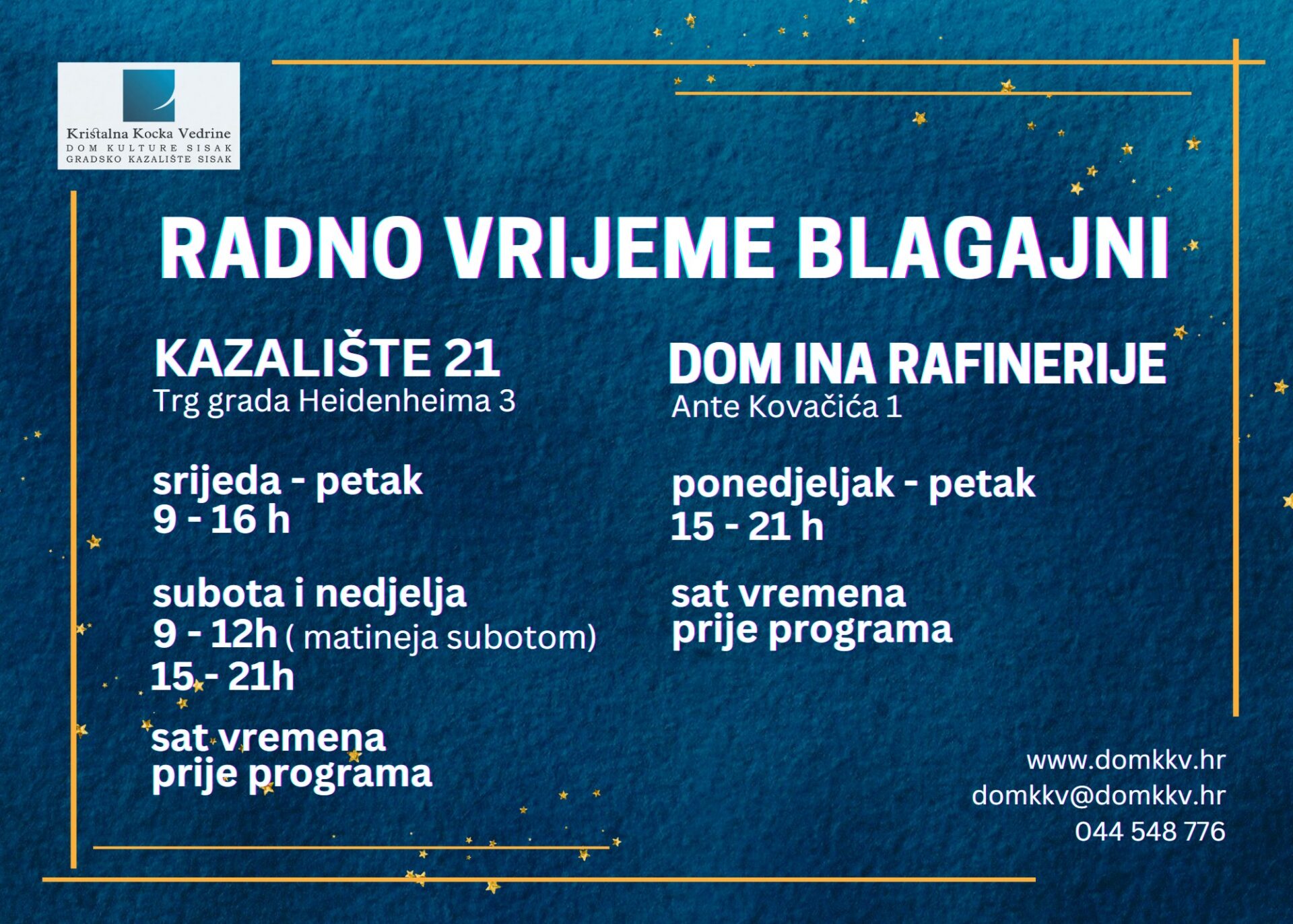 Radno vrijeme blagajne rujan 25