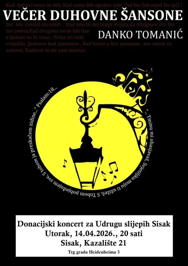 Pročitajte više o članku Večer duhovne šansone za Udrugu slijepih Sisak