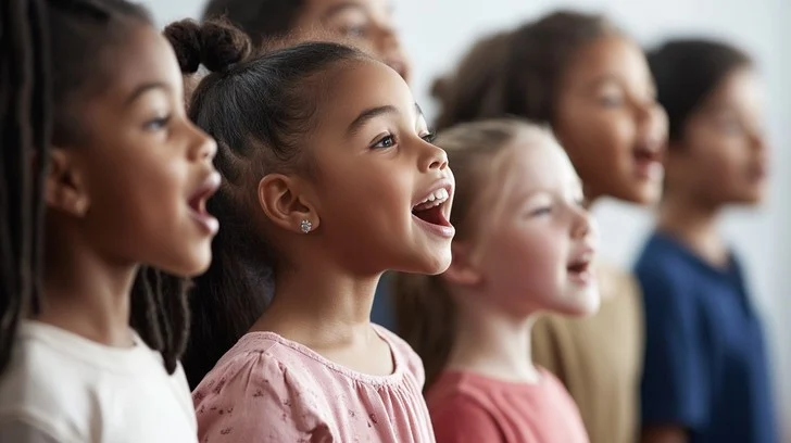 Children singing joyfully stockcake