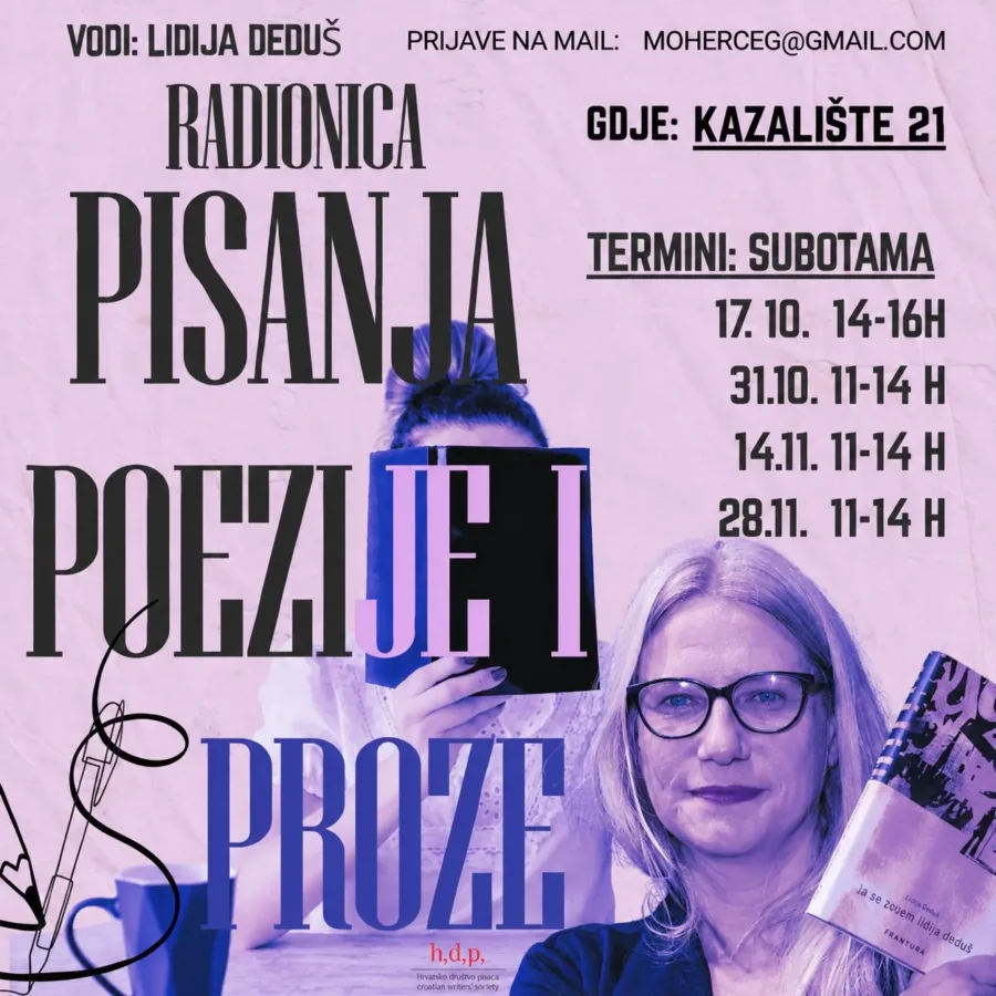 Pročitajte više o članku Radionica čitanja i pisanja s Lidijom Deduš u Kazalištu 21